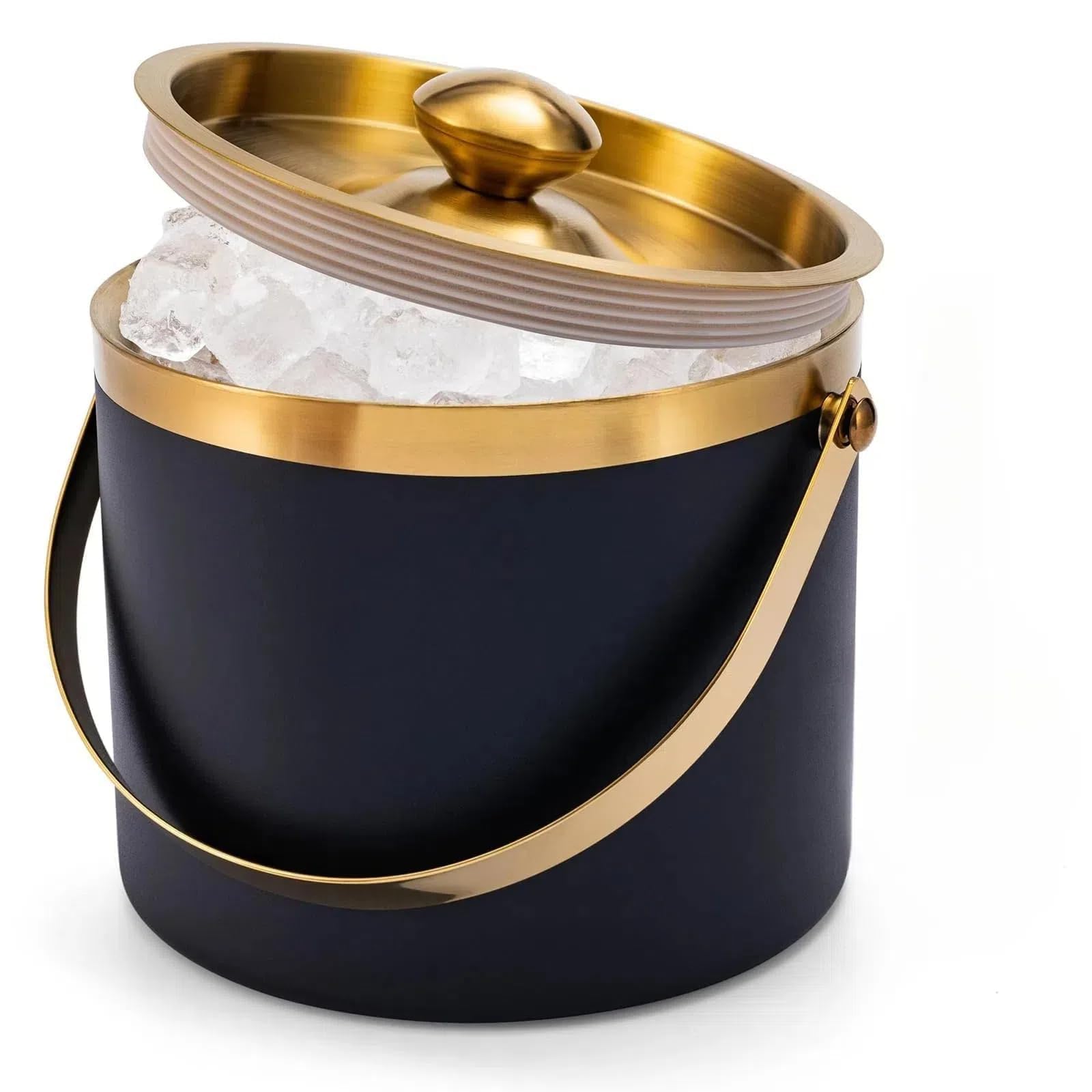 THE WHITE SHOP Ice Bucket Stainless Steel Double Wall Insulated Ice bucket with Lid Scoop, 3L Ice Buckets for Parties, Handle, Keeps Ice Cold for Hours, Great for Wine, Champagne, Cocktails