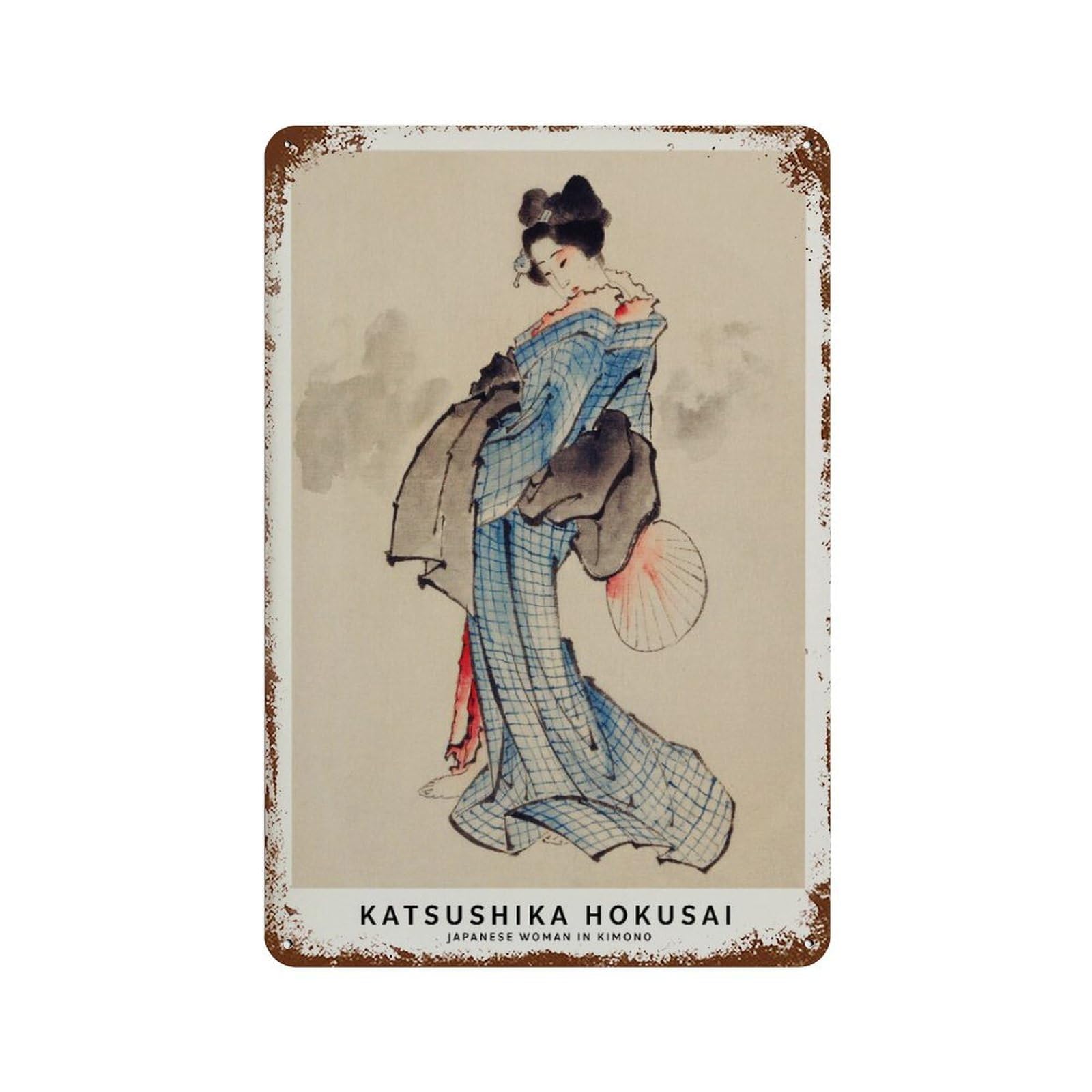 xiaoxiaoshen Hokusai Japanese Kimono Woman, Ukiyo Wall Decor Art Metal Tin Poster Modern Home Decor Art Home Bar Shop Decorations Vintage Sign 30x20cm