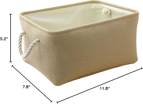 Miniatura 7 de TheWarmHome - Canasta rectangular y decorativa de tela con asas, de tamaño pequeño, para organizar y guardar la ropa (beige, 11.8 pulgadas de largo