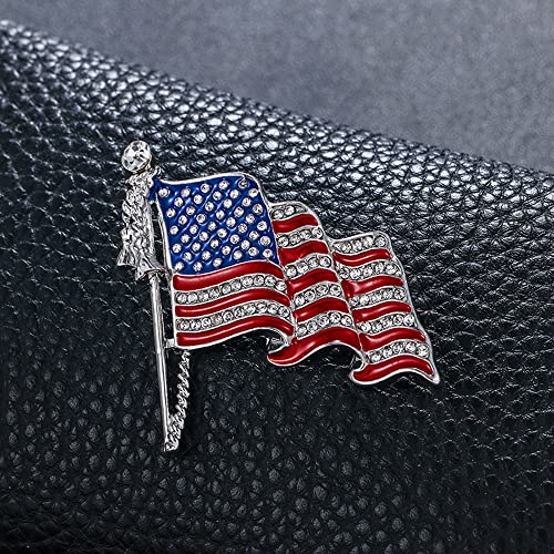 Image of USA Flag Lapel Pin Cute Rhinestone Painting Oil Enamel Brooch Crystal Flagpole Bag Clothes Fashion Jewelry American Flag Badge