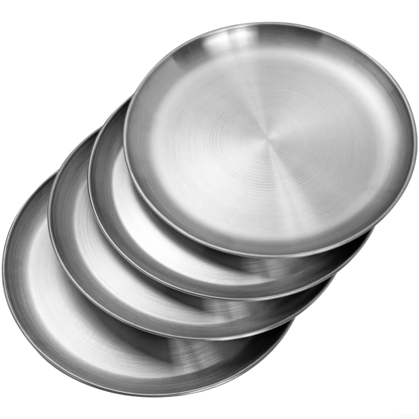 Juego de platos de acero inoxidable de 10 pulgadas, vajilla ligera a prueba de óxido para el hogar, restaurante, picnic, acabado plateado apto para lavavajillas (10)