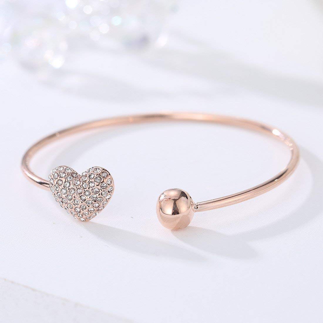 Heart Shape Crystal Chain Bracelet Set for 2, Valentine Combo Bangle Pair