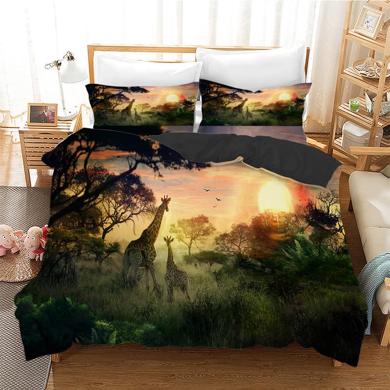 Housse de couette 240x260 girafe verte en microfibre pour lit double