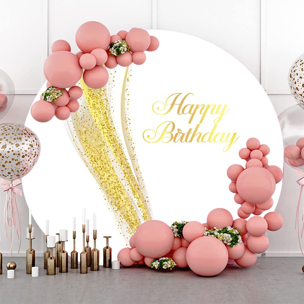 Diamètre 2m Luxe Anniversaire Toile de Fond Ronde Couvrir Briller Paillettes Blanc et Or Arrière-Plan de la Photographie pour Femme Fête d'anniversaire Bannière de Table à gâteaux