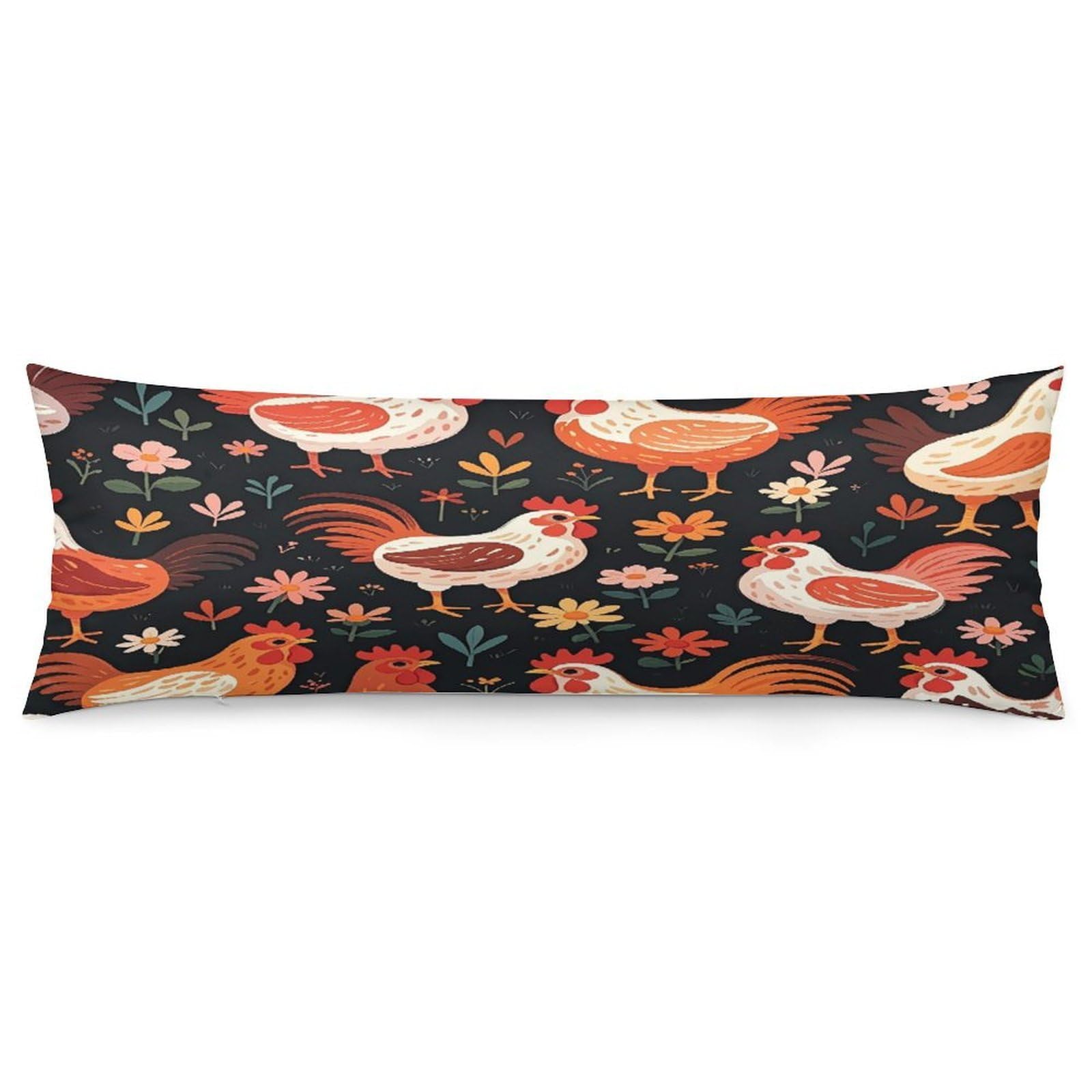 Cute Rooster Chickens Pillowcase Decorative Long Body Pillow Case Soft Breathable Body Pillow Cover Modern Large Pillowcase Cute Body Pillow Pillowcases for Bedroom Couch 18.9 X 53 Inch
