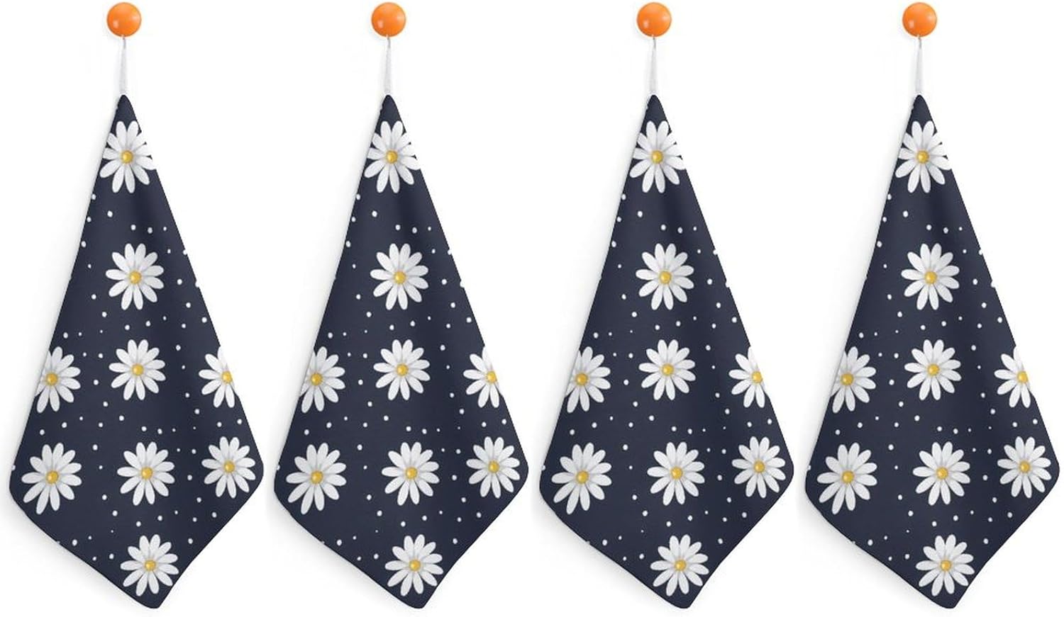 White Daisies Circles Hand Towels for Bathroom Kitchen Towels Small Towel Handkerchiefs with Hanging Loop 4PCS