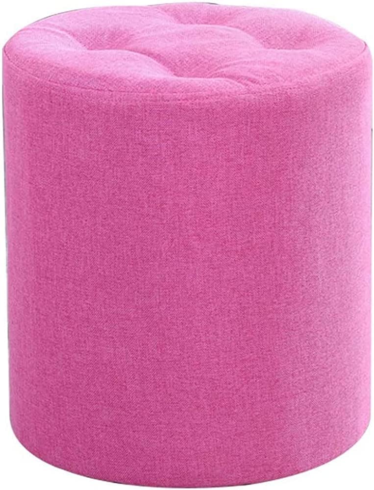 Repose-pieds tabouret carré bois massif lin rose salon