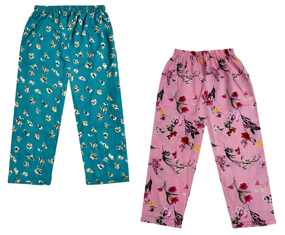 Image of IndiWeaves Girls Crepe Printed Regular Fit Capri 3 /4th Pants (Pack of 2) Pink::Green