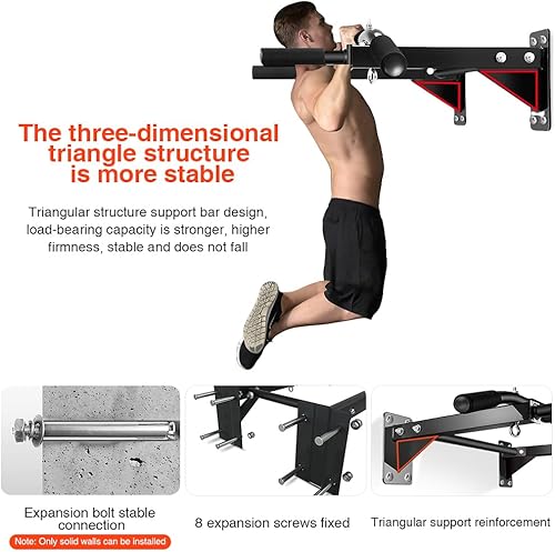 Miniatura 5 de Barra de dominadas montada en la pared instalación de taladro, equipo de gimnasio en casa para fitness interior, barra de dominadas para