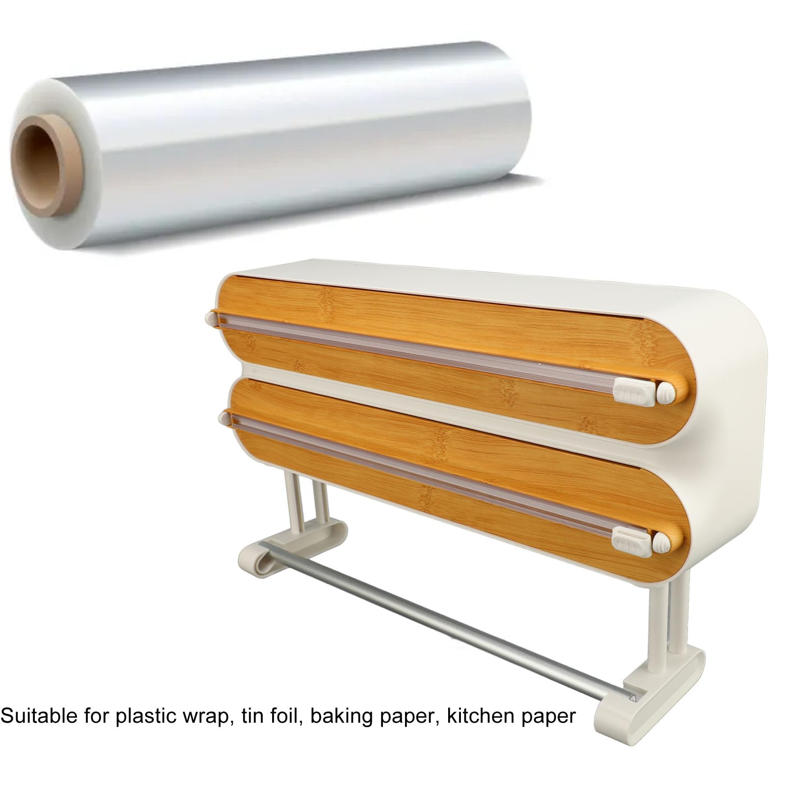Dispensador de Cocina 3 en 1 para Film Transparente de Aluminio y Encerado con Cortador Integrado y Soporte de Pared de Aluminio Ideal para Organizaci n en la Cocina