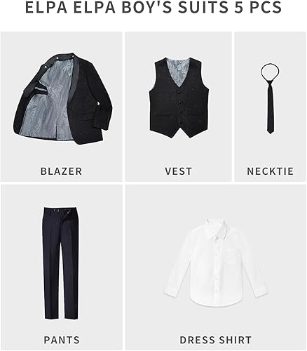 Miniatura 4 de ELPA ELPA Traje de esmoquin para niños, esmoquin floral ajustado para niños, esmoquin formal para graduación, Halloween, fiesta de Navidad