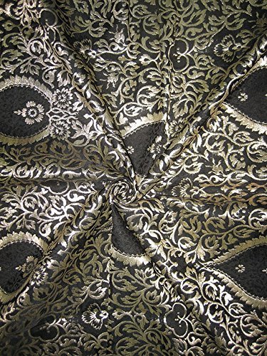 Tissu métallique brocart doré et noir lourd pour haute couture et ameublement