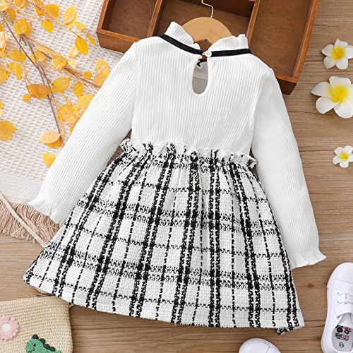 Patpat Baby Toddler Floral Print Dress Crewneck Long Sleeves Dress For Girls Toddler Girl Ruffle Collar Plaid Dress #TOP6