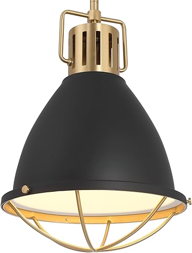 Miniatura 6 de Robert Stevenson Lighting Kent - Lámpara de techo industrial de metal enjaulado de gran tamaño, color negro y dorado