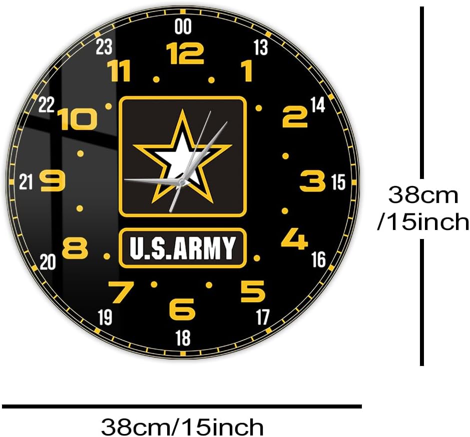 15 Inch Military Time Wall Clock, US Army 24 Hours Wall Clock Vintage Silent Movement Battery Operated Wall Watch Clock Easy to Read for Office Dad Husband Soldiers Military Retirement Gifts