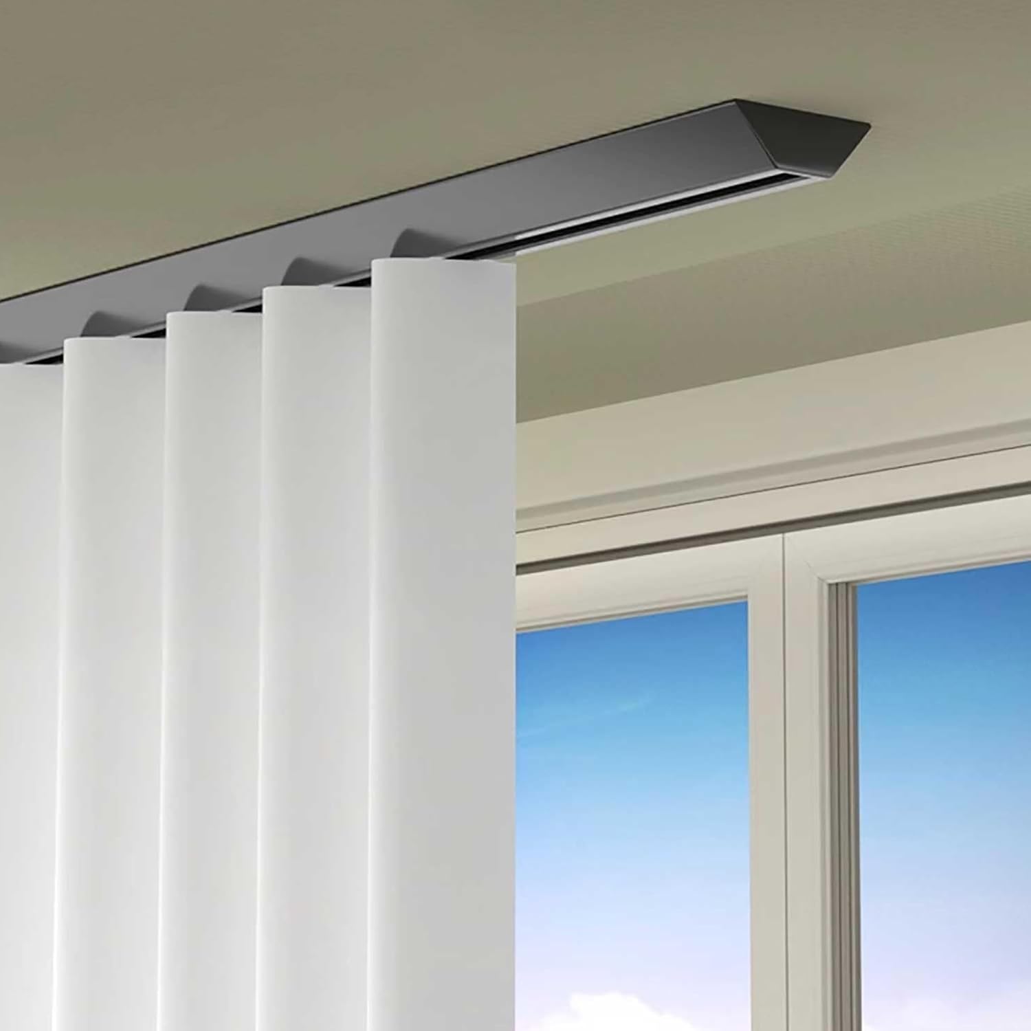 カーテンレール 頑丈なアルミ製シングル天井カーテントラックシステム - ストレート/L/U字型の部屋仕切り。シャワー、出窓、リビング