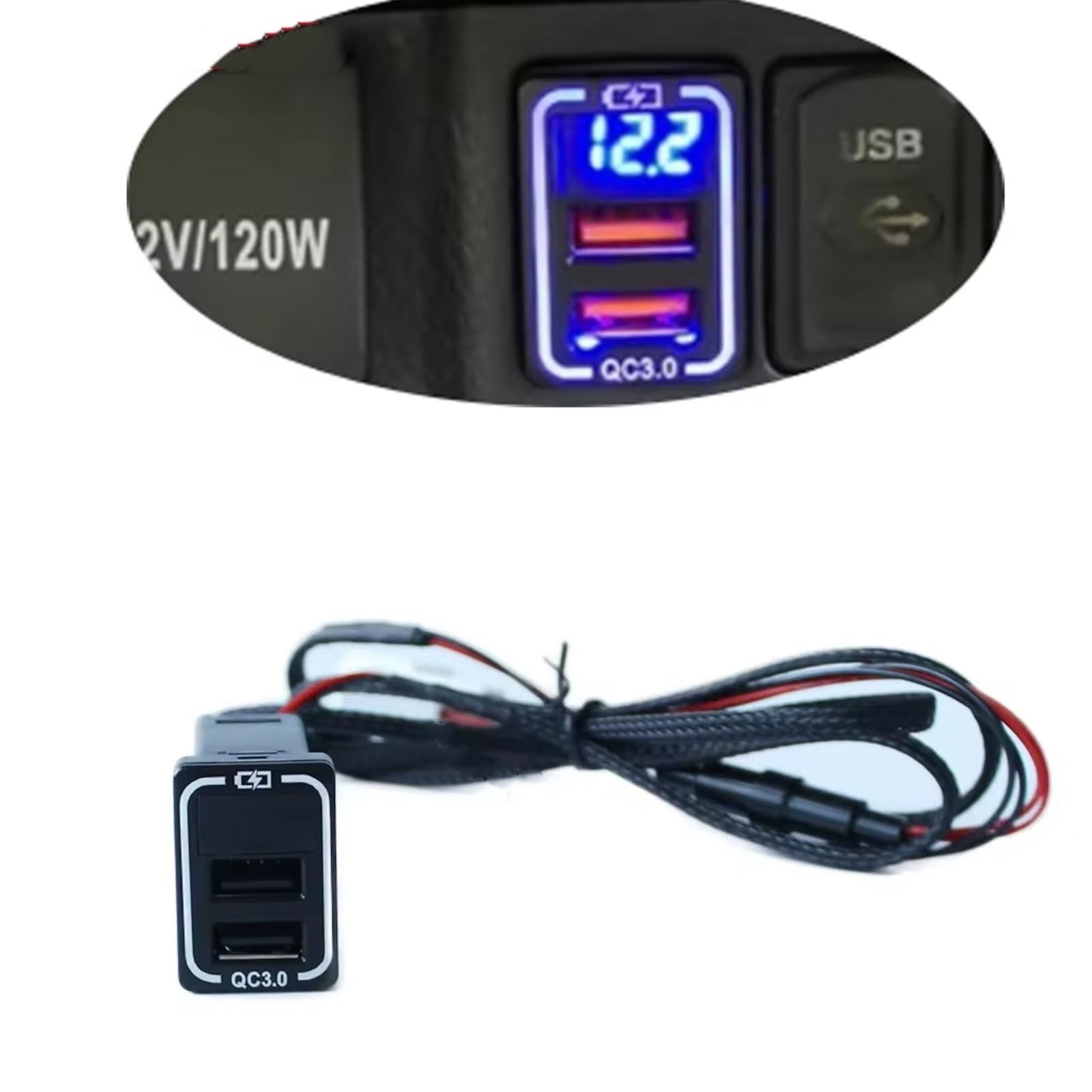 Prise USB Auxiliaire Compatible Avec Toyota Pour Prado Pour Camry Pour Prius Voiture Chargeur Rapide Double Adaptateur De Téléphone QC3.0 Prise USB