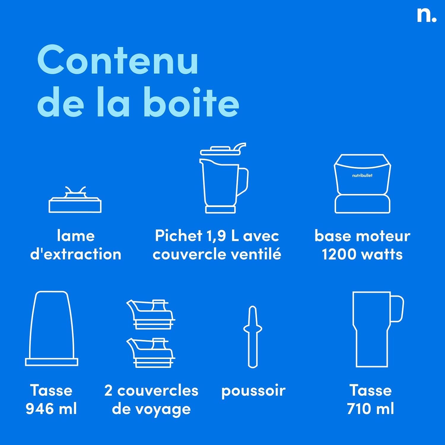 Nutribullet Full Size Blender Combo, mixeur électrique, broyeur multifonctionnel, professionnel, puissance 1200 Watt, carafe 1,9l, verres 946ml et 710ml, noir, NBF500MB