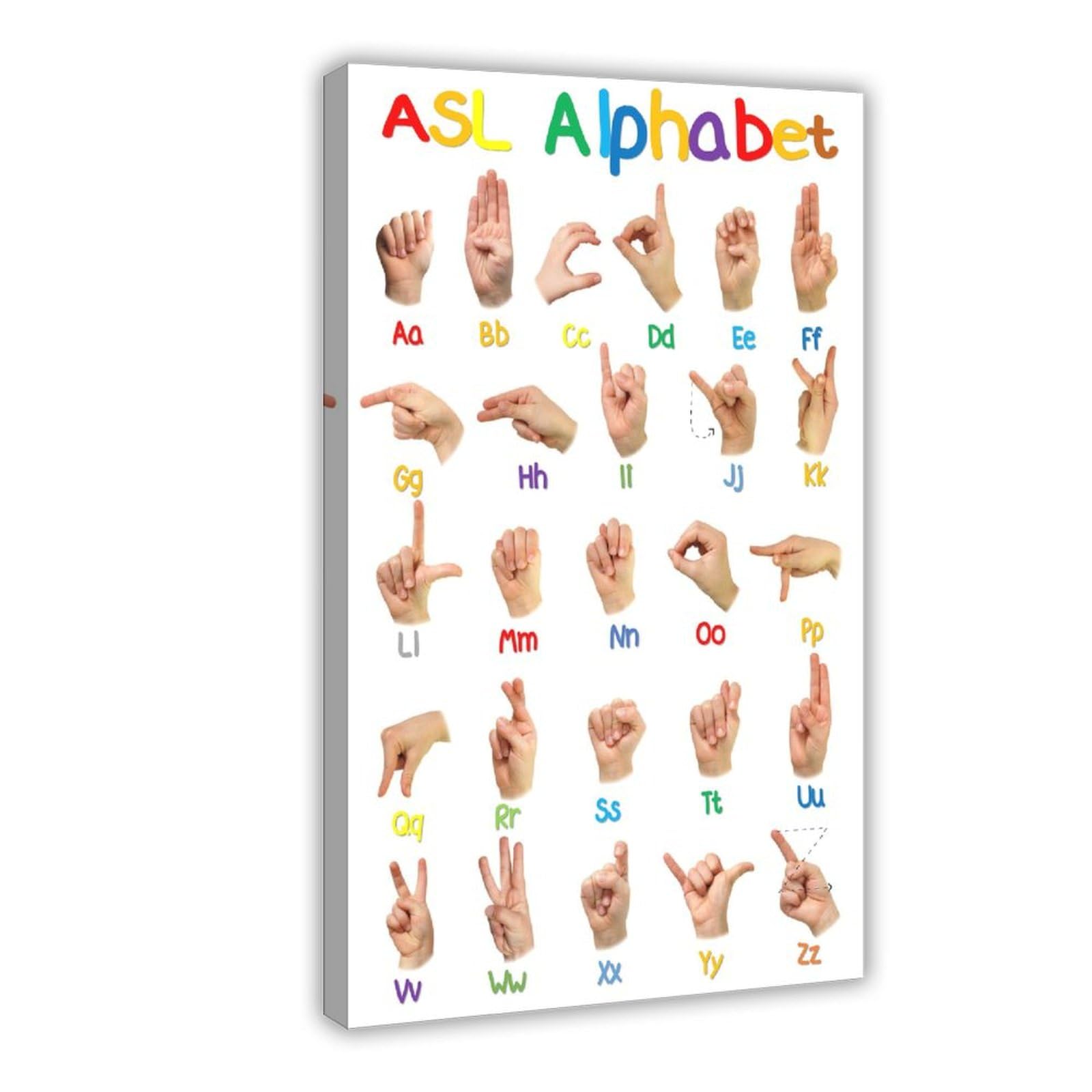 Sign Language Alphabet Poster ASL Alphabet Canvas Poster Bedroom Decor Landscape Office Room Decor Gift 16x24inch(40x60cm) Frame