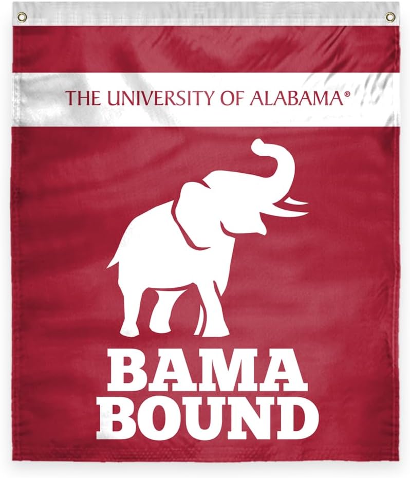 Large Bama Bound Banner Flag, 2-sided, 38 x 42.5 Inch, 100% Polyester, Alabama Student Fresher Flag, 2" Pole Sleeve with 2 Brass Grommets, Outdoor Use