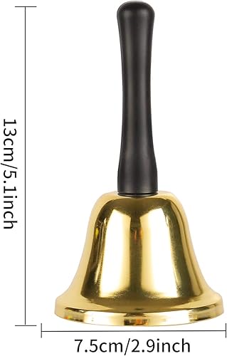 Miniatura 3 de Campana de mano de metal, campana de servicio de metal, campana de mano dorada, campana de mano pequeña para adultos (dorado)