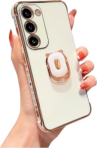 Funda para Samsung Galaxy S23 con soporte de oso lindo soporte de anillo cubierta de protección completa para lente de cámara, fundas de TPU suave