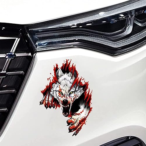 Miniatura 5 de Calcomanías 3D personalizadas para automóvil, diseño de lobo de sangre, calcomanías reflectantes para decoración de ventanas, calcomanías impresas