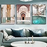 BACKYMRART Modern Canvas Wall Art Moroccan Door Poster Architecture Decor Islamic Muslim For Living Room No Frame(16x24inchx3 Unframed)