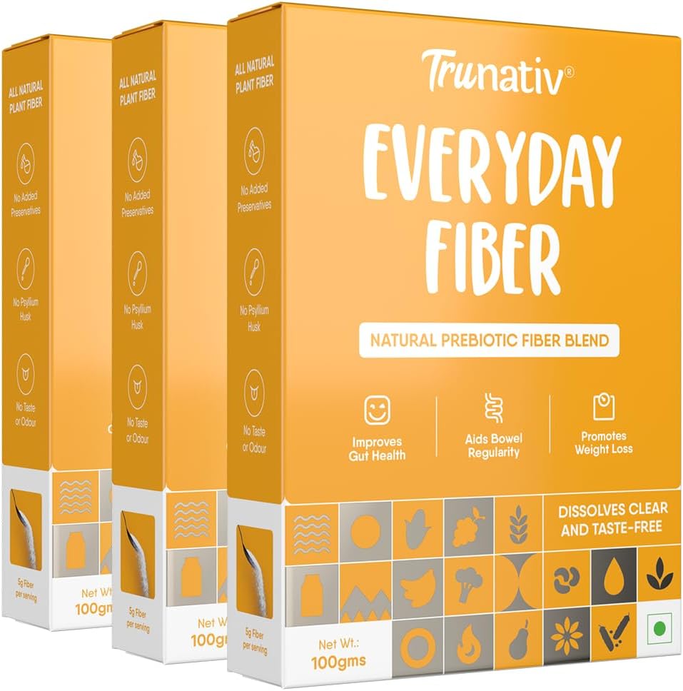 Trunativ Everyday Fiber Supplement Powder | Instant Acidity Relief & Bloating Relief | Prebiotic Fibre Supplement | Psyllium Husk Replacer & Isabgol Replacer | Gluten Free | Unflavored 300g (Pack of 3)