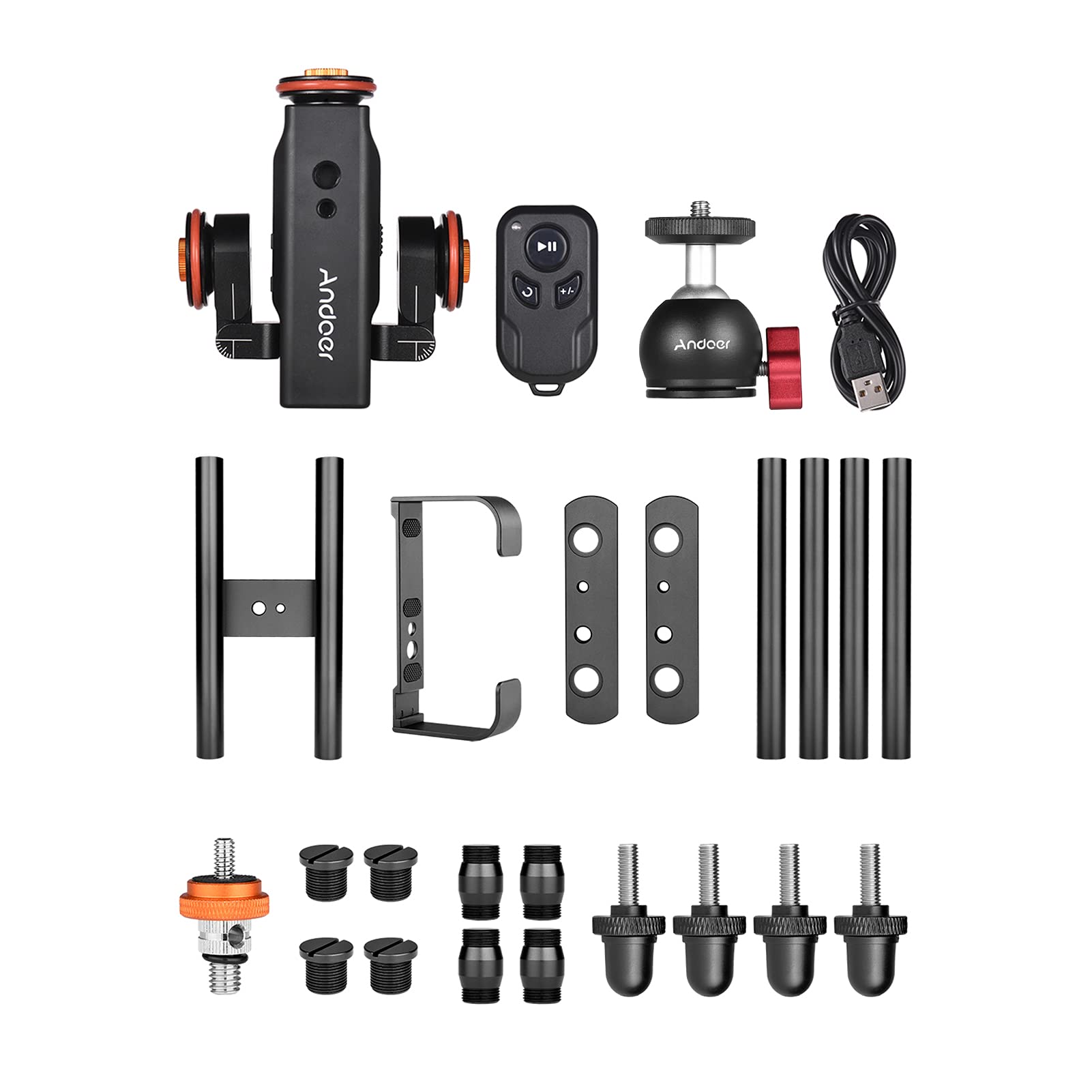 Andoer Kamera Video Dolly Slider Kit mit 3-Rad Auto Dolly Car 3-Fach verstellbar + 60 cm Schienenkamera Slider + Flexibler Kugelkopfadapter mit drahtloser Fernbedienung für DSLR-Kamera-Camcorder