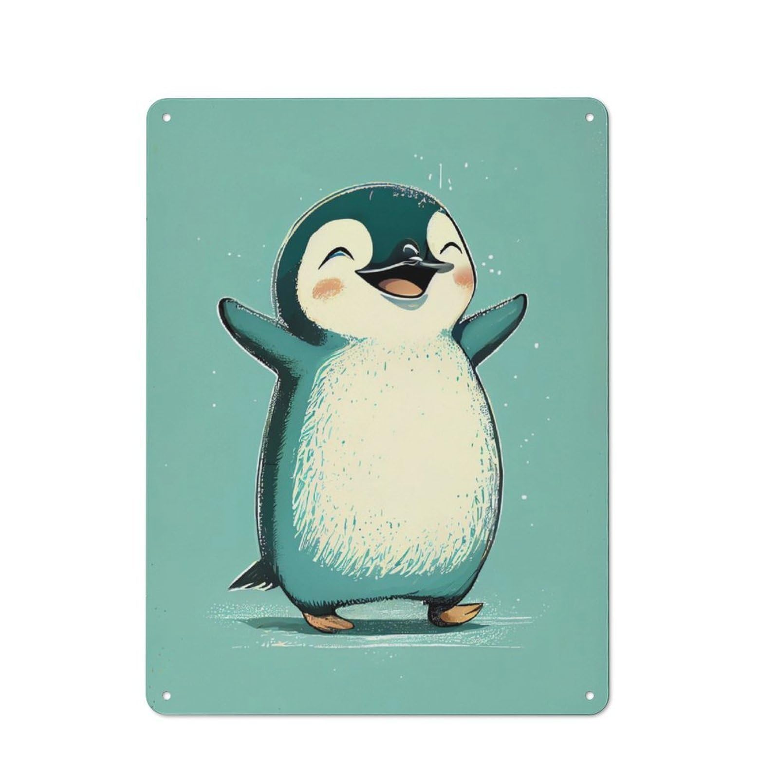 Junmoney Penguin Happy Metal Plaque 40X30cm With For Pub Or Café, Rustic Decor, For Garage, Workshop And Man Cave Decoration