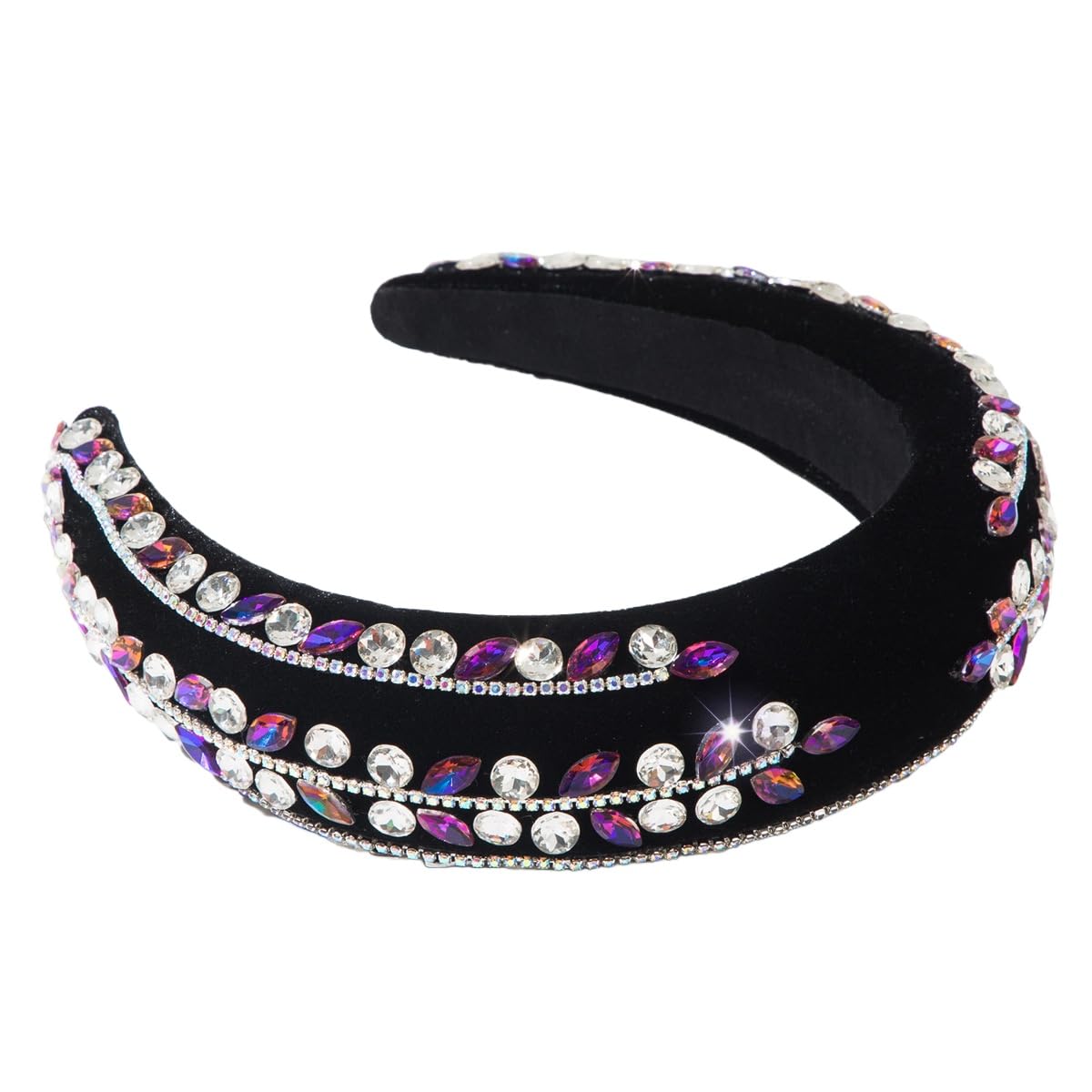 XSKL Sparkly Rhinestone Velvet Headbands for Women Wide Crystal Embellished Hair Accessories for Parties Weddings (Green, M)