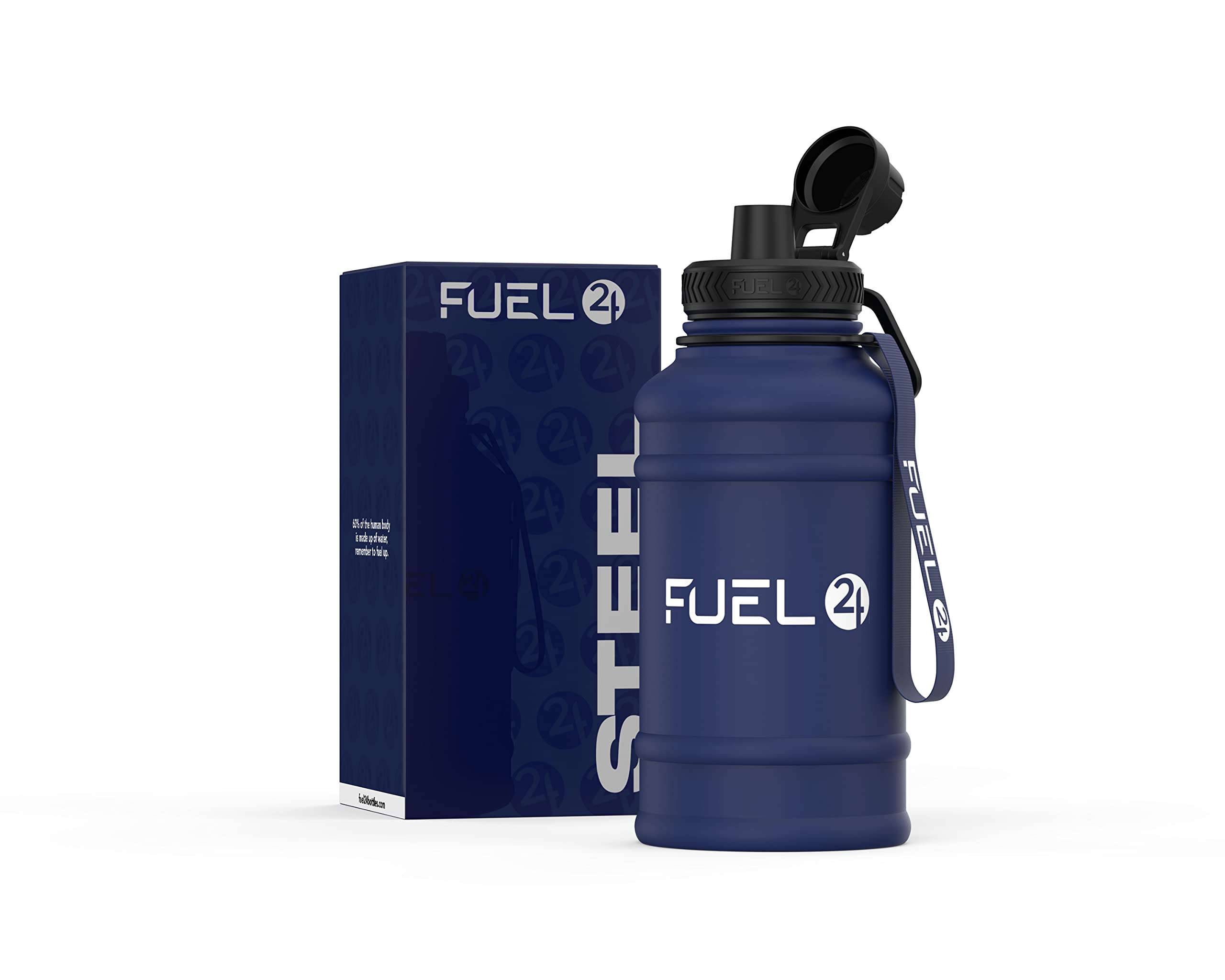 Fuel24 1.3L/2.2L Water Bottle Metal - STRONG, Drop & Leakproof BPA free 2L 1L Stainless Steel (1 Litre) - Large Gym Bottles for Men, Sports Water Bottle, Travel, Hiking Water Bottle