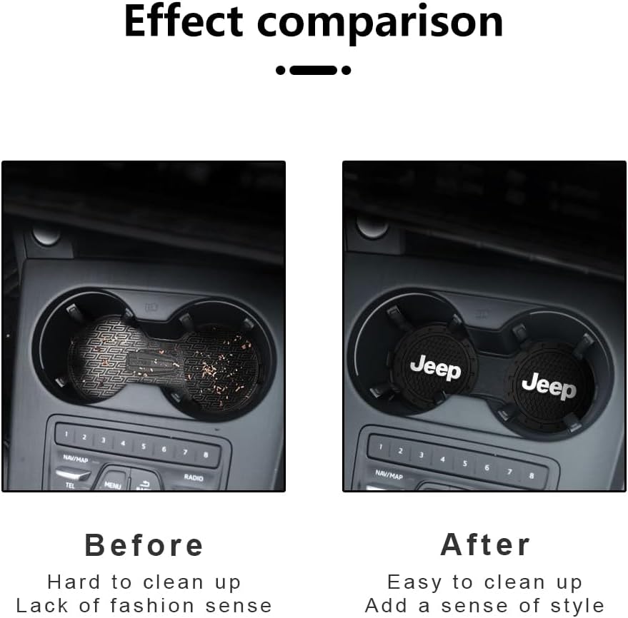 Car Cup Holder Coaster for Jeep Series Recessed Silicone Cupholder Coaster Interior Accessories 2.75in 2Pieces Black