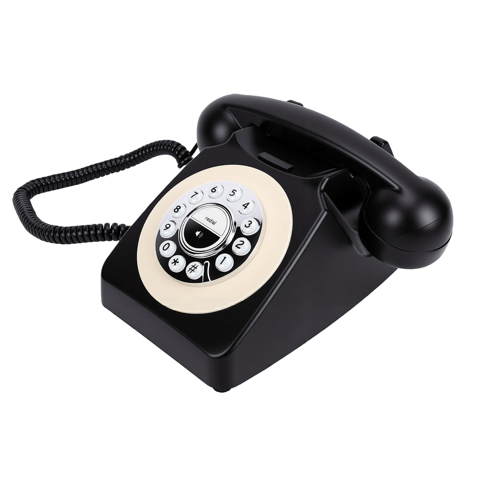 Sxhlseller Retro Schnurloses Bluetooth-Telefon |Vintage-Festnetztelefon mit Nachrichtenfunktion, Typ C, Lädt 1200-mAh-Akku für die Inneneinrichtung (Black)