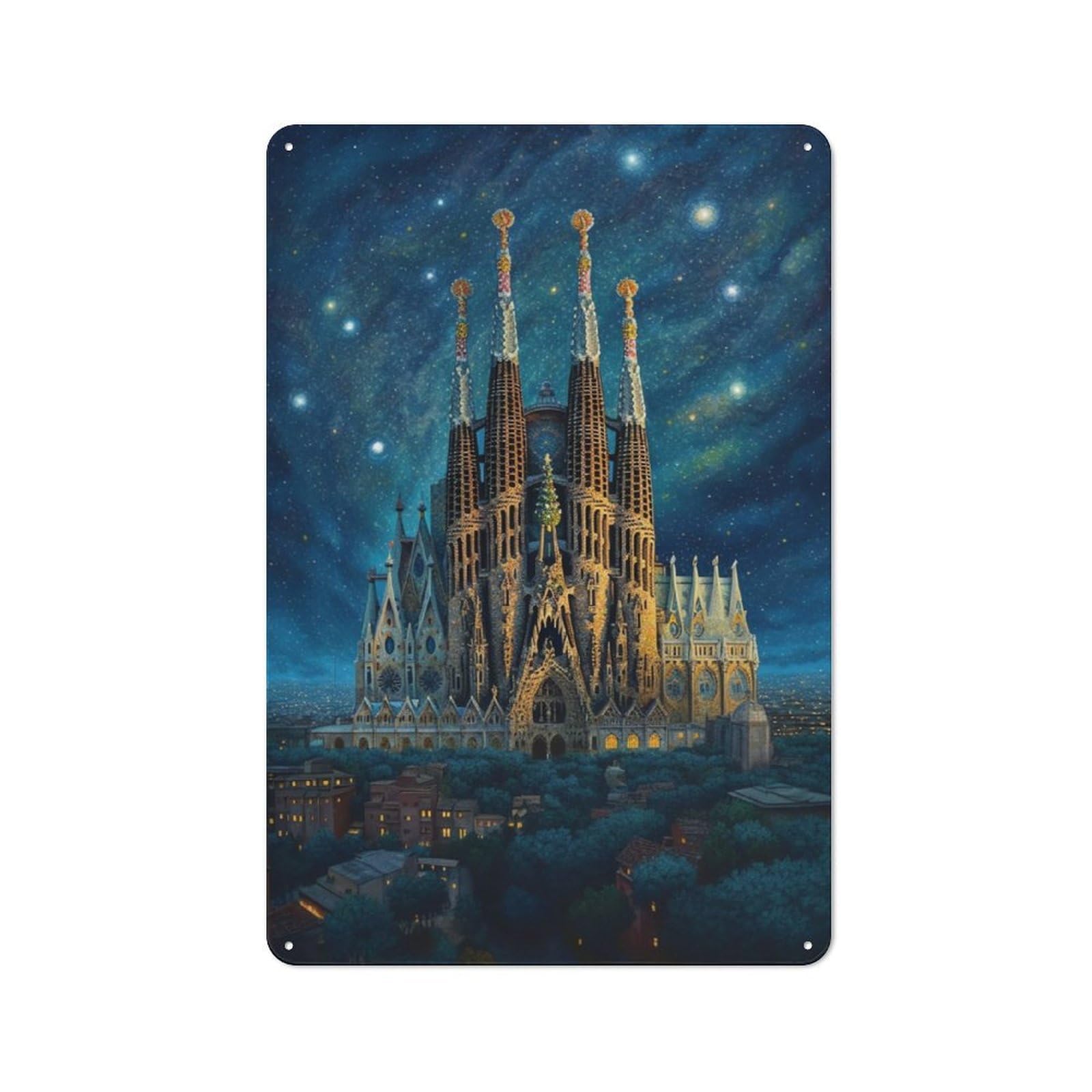 Junmoney Sagrada Familia Barcelona Tin Wall Plaque 30X20cm With For Studio Or Craft Room, For Metal Sign Collectors, For Kitchen And Home Bar Decor