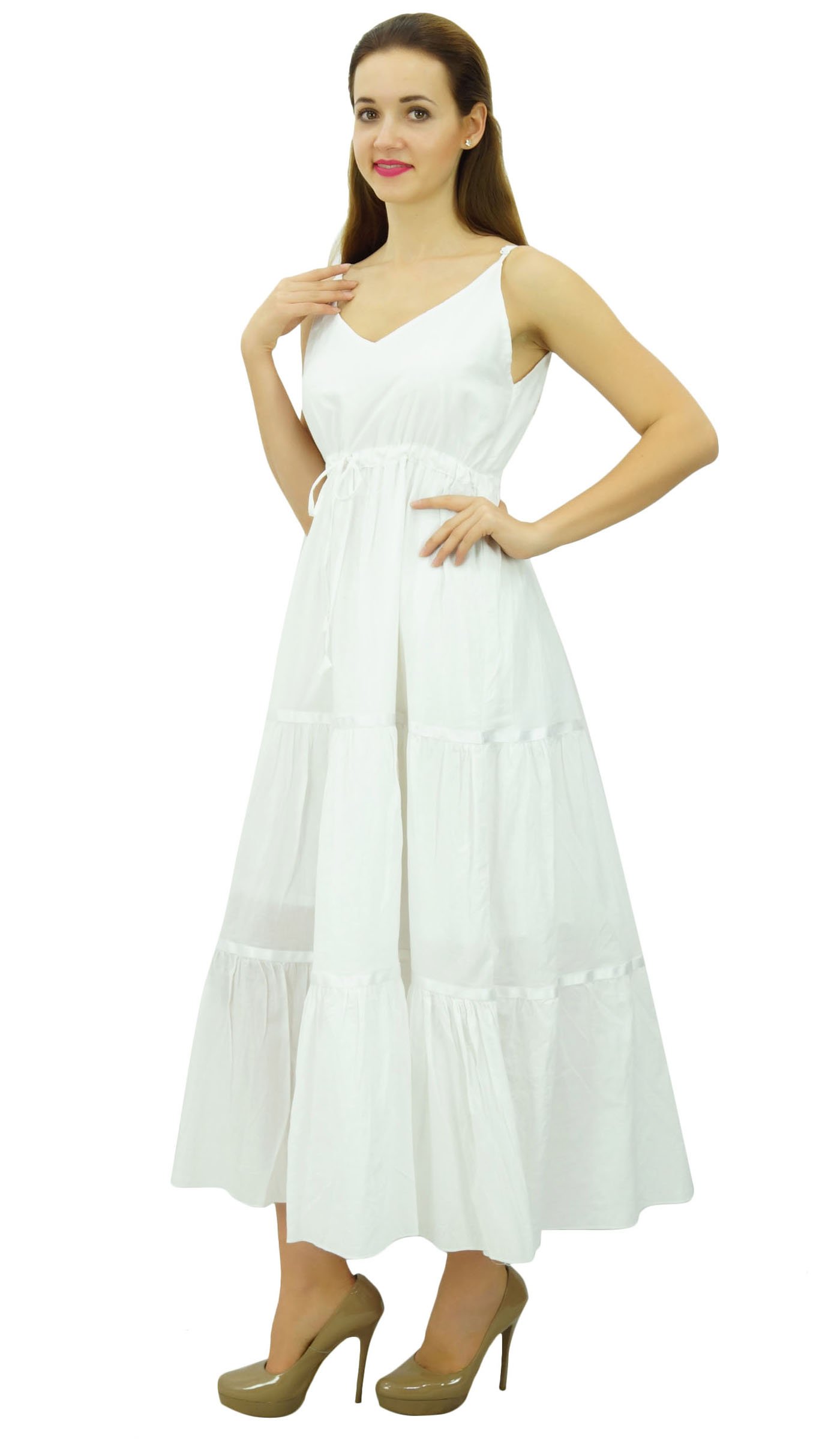 Bimba Robe Longue de Femmes Maxi Taille coulissée Spaghetti Strap Robes