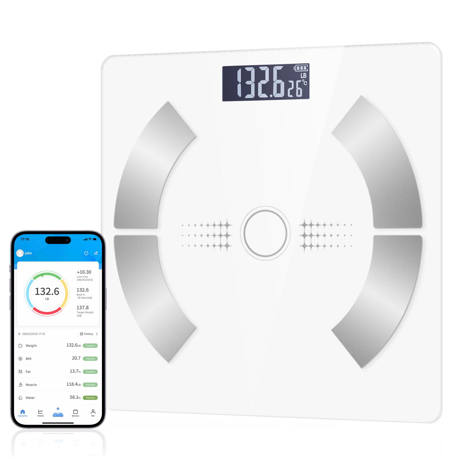 Smart Scale for Body Weight Bathroom Digital Weighing Scale with BMI Body Fat Muscle Mass Accurate Bluetooth Home