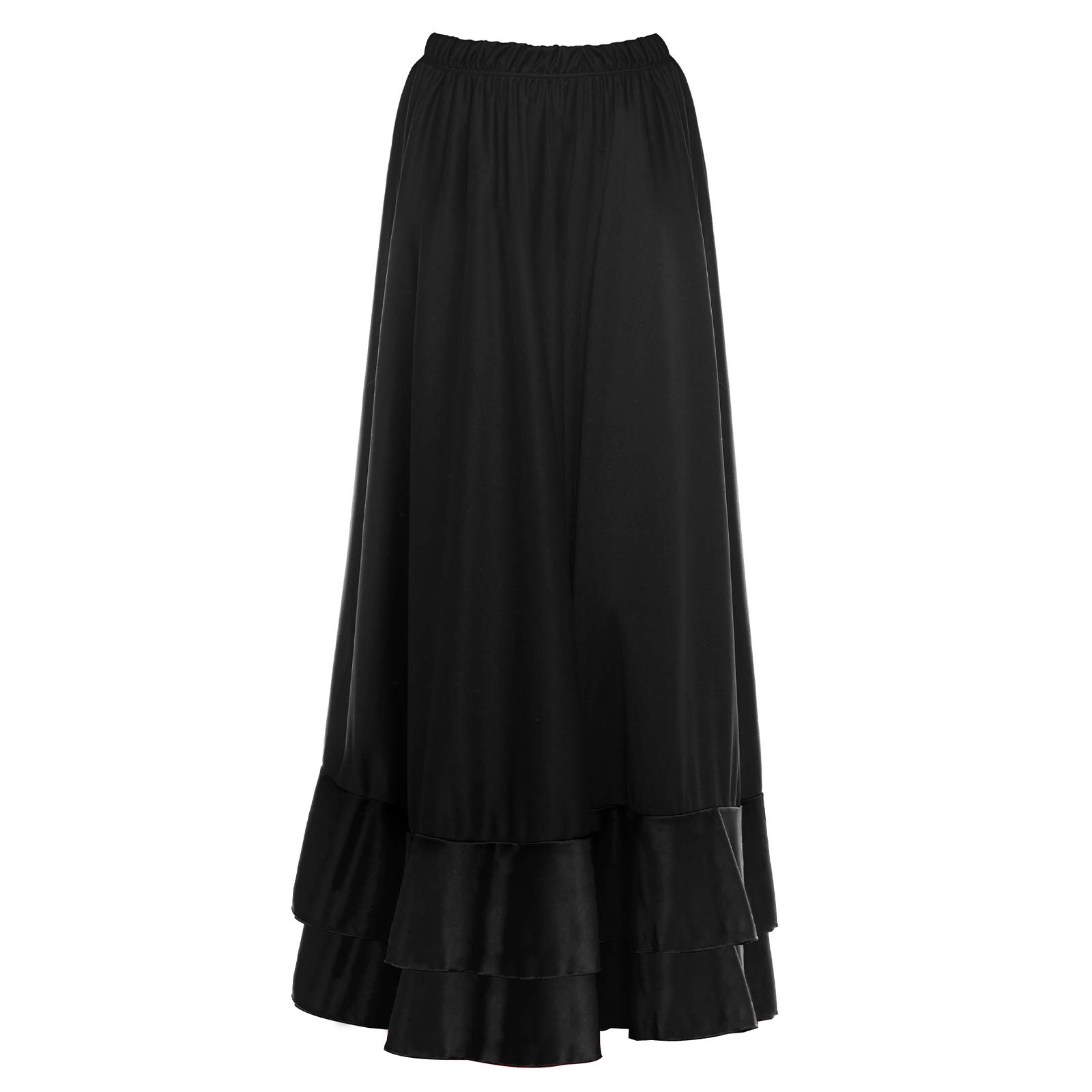Falda Flamenca Mujer Larga Negra Volante Doble S-XXL