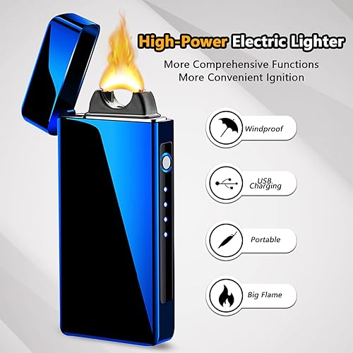 Miniatura 2 de Encendedor eléctrico a prueba de viento, arco de llama de plasma pulsado recargable por USB con indicador de batería (azul)