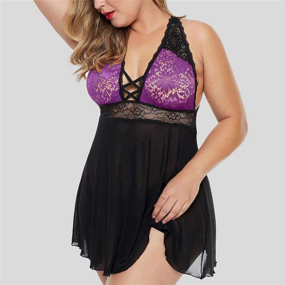 Body Femme sous-vêtements Femme Dentelle à Armatures Chemise de Nuit Sexy en Mousseline Lingerie Chemise de Nuit (Noir XL) (Violet XXL)