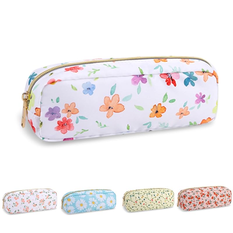 Necessaire fina floral UIXIZQ em nylon com zíper, Slim Colorful-Flowers