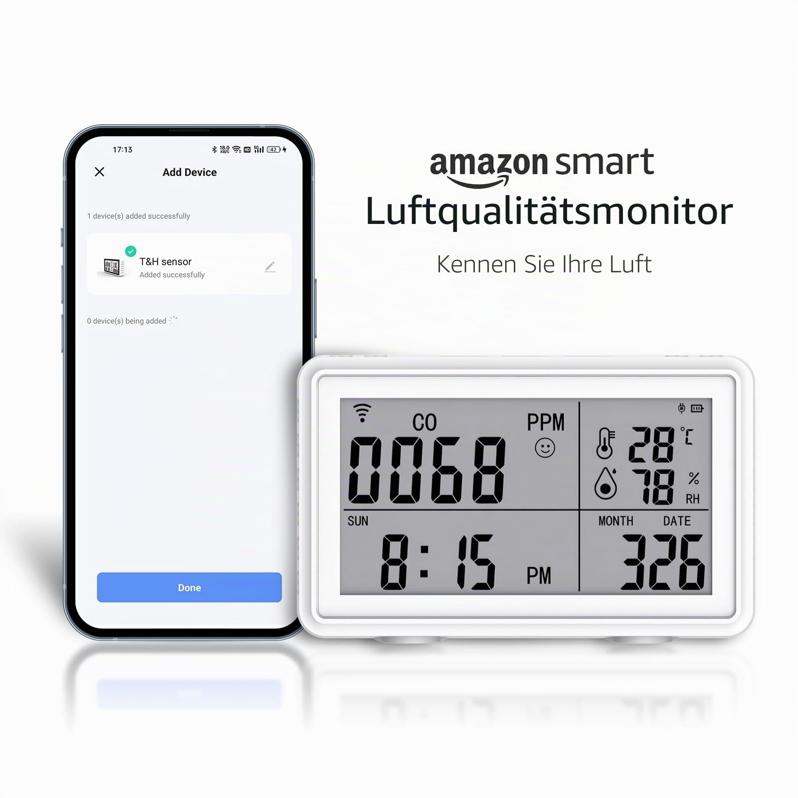 Tuya WiFi Tragbarer 3-in-1-Kohlenmonoxid,Temperatur Feuchtigkeitsdetektor,Kabelloses Digitales Hygrometer Thermometer,Temperatur Feuchtigkeitsmonitor,CO Alarm Detektor für Zuhause,Keller,Kinderzimmer