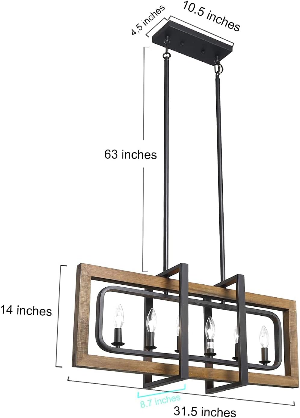 70% Off Discount Farmhouse Chandelier, Barn Light in Rustic Black Metal Finish & Rustic Wood Kitchen Island Lighting, 31.5 x 14 x 8.5 Island Lights for Kitchen