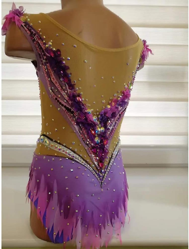 Handmade Applique Rhythmic Gymnastic Leotards for Girls Womens Professional Ice Figure Skating Competition Dresses