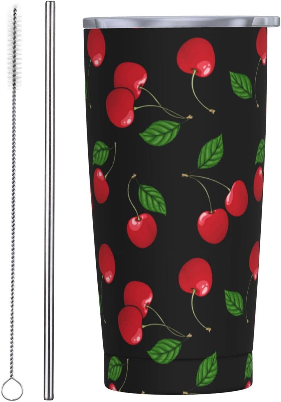Cherry Red and Black Tumbler with Lid and Straw,20 oz Insulated Travel Cup for Hot Cold Drinks Coffee Mug Water Bottle Mom Dad Gift