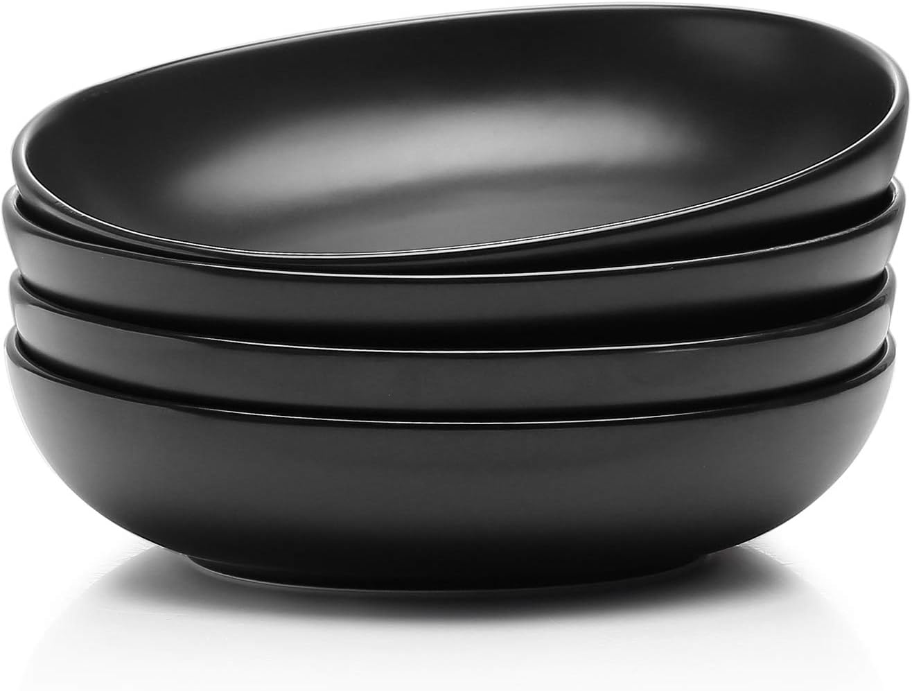 Set of 4 Porcelain Salad and Pasta Bowls - 24 Ounce Wide and Shallow Microwave and Dishwasher Safe Serving Dishes