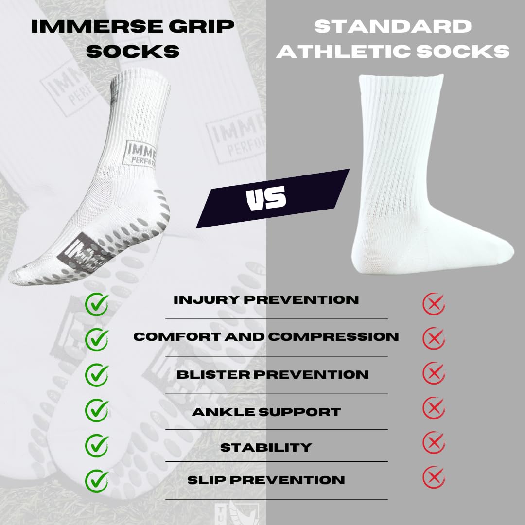 IMMERSE Performance Grip Sock - Calzini antiscivolo per uomini e donne, per calcio, tennis, calcio, corsa, comfort e compressione