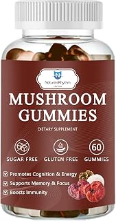 Organic Mushroom Gummies with Mane Mushroom, Reishi, Cordyceps, Lion's Mane Mushroom Gummies for Adults Brain Booster, Immune Support, Energy-60 Units
