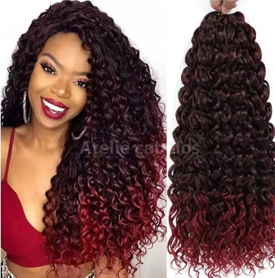 Cabelo Cacheado Orgânico Para Crochet Braid - 320gr 75cm Idêntico ao Cabelo Humano Fibra Premium(Vermelho Marsala)